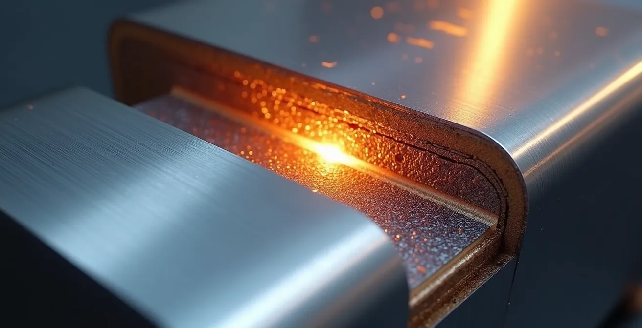 Coupe transversale microscopique d'une soudure TIG sur acier inoxydable montrant la zone de fusion contrôlée et la préservation de la structure métallurgique